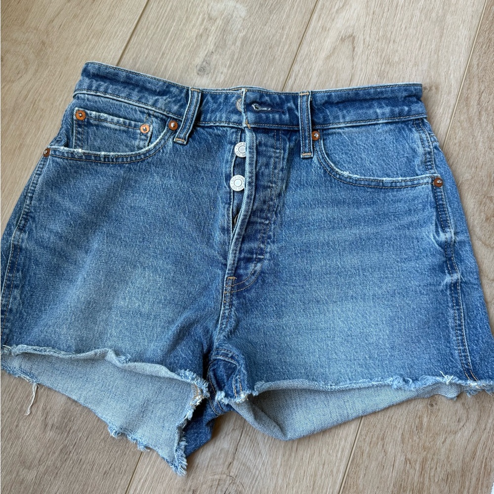 GAP Blue Jean Shorts High-Waisted Frayed